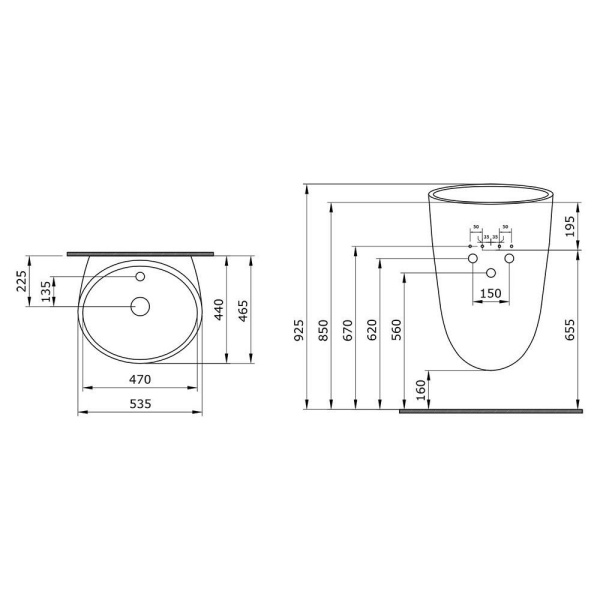 Раковина подвесная Ambassador Queen 116T20202 (535х465х765) черная